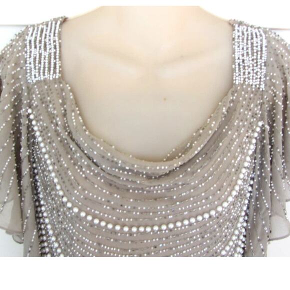 JKARA Size 6 Full Length Champagne Beaded Formal Dress NWT - Picture 3 of 5